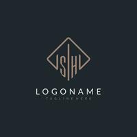 SH initial logo with curved rectangle style design vector