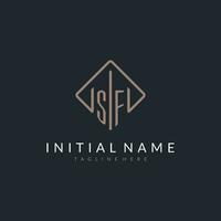 SF initial logo with curved rectangle style design vector