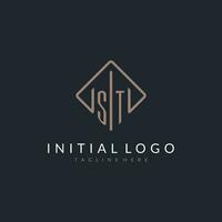 ST initial logo with curved rectangle style design vector