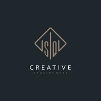 SQ initial logo with curved rectangle style design vector