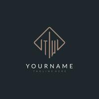 TW initial logo with curved rectangle style design vector