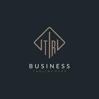 TR initial logo with curved rectangle style design vector