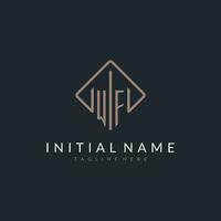 WF initial logo with curved rectangle style design vector