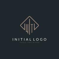 WT initial logo with curved rectangle style design vector