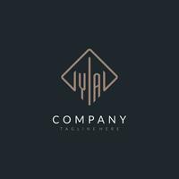 YA initial logo with curved rectangle style design vector