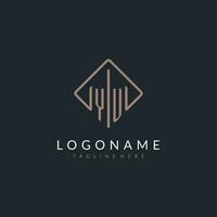 YU initial logo with curved rectangle style design vector
