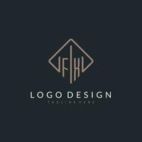 FX initial logo with curved rectangle style design vector