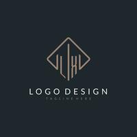 LX initial logo with curved rectangle style design vector