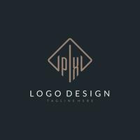 PX initial logo with curved rectangle style design vector