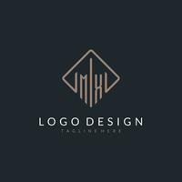 MX initial logo with curved rectangle style design vector