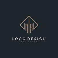 MX initial logo with curved rectangle style design vector