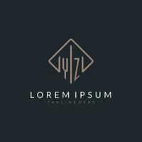 YZ initial logo with curved rectangle style design vector