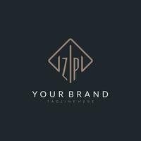 ZP initial logo with curved rectangle style design vector