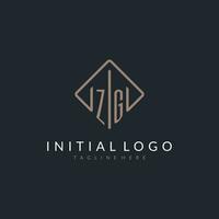 ZG initial logo with curved rectangle style design vector