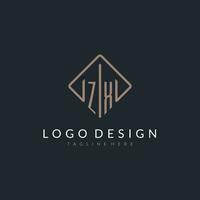 ZX initial logo with curved rectangle style design vector