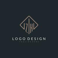 ZX initial logo with curved rectangle style design vector