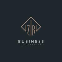 ZR initial logo with curved rectangle style design vector