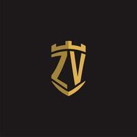 Initials ZV logo monogram with shield style design vector