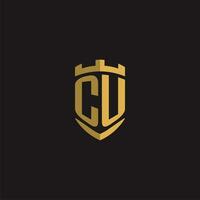 Initials CU logo monogram with shield style design vector