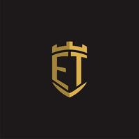 Initials ET logo monogram with shield style design vector