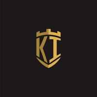 Initials KI logo monogram with shield style design vector