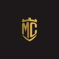 Initials MC logo monogram with shield style design vector