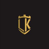 Initials LK logo monogram with shield style design vector