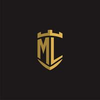 Initials ML logo monogram with shield style design vector