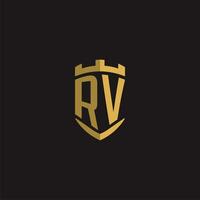 Initials RV logo monogram with shield style design vector