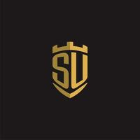 Initials SU logo monogram with shield style design vector
