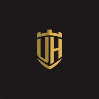 Initials UH logo monogram with shield style design vector