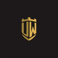 Initials UW logo monogram with shield style design vector