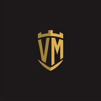 iniciales vm logo monograma con proteger estilo diseño vector