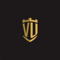 Initials VU logo monogram with shield style design vector