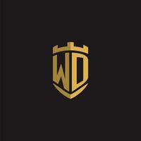 Initials WD logo monogram with shield style design vector