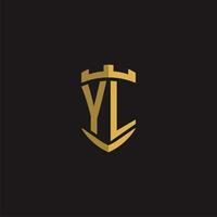 Initials YL logo monogram with shield style design vector