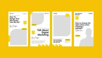 Yellow Geometric Pattern Podcast Media Promotion Set with Vertical, Standee, Roll-up Banner and Social Media Story Template vector