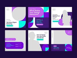 Purple Mosaic Pattern Event Webinar Media Promotion Set with Square Banner and Social Media Post Feed Template vector