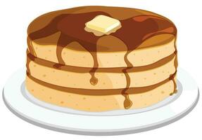 Fluffy Pancakes with Maple Syrup and Butter on Top vector