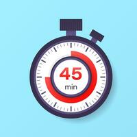 The 45 minutes timer. Stopwatch icon in flat style. vector