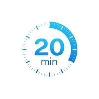 The 20 minutes, stopwatch vector icon. Stopwatch icon in flat style on a white background. Vector stock illustration.