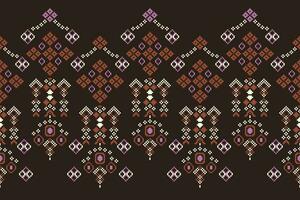 Ethnic geometric fabric pattern Cross Stitch.Ikat embroidery Ethnic oriental Pixel pattern brown background. Abstract,vector,illustration. Texture,clothing,frame,decoration,motifs,silk wallpaper. vector