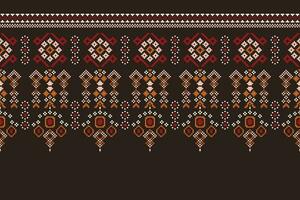 Ethnic geometric fabric pattern Cross Stitch.Ikat embroidery Ethnic oriental Pixel pattern brown background. Abstract,vector,illustration. Texture,clothing,frame,decoration,motifs,silk wallpaper. vector