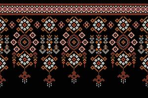 Ethnic geometric fabric pattern Cross Stitch.Ikat embroidery Ethnic oriental Pixel pattern black background. Abstract,vector,illustration. Texture,clothing,frame,decoration,motifs,silk wallpaper. vector