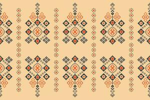 Ethnic geometric fabric pattern Cross Stitch.Ikat embroidery Ethnic oriental Pixel pattern brown cream background. Abstract,vector,illustration. Texture,clothing,frame,motifs,silk wallpaper. vector