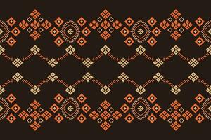 Ethnic geometric fabric pattern Cross Stitch.Ikat embroidery Ethnic oriental Pixel pattern brown background. Abstract,vector,illustration. Texture,clothing,frame,decoration,motifs,silk wallpaper. vector