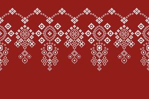 Ethnic geometric fabric pattern Cross Stitch.Ikat embroidery Ethnic oriental Pixel pattern red background. Abstract,vector,illustration. Texture,clothing,frame,decoration,motifs,silk wallpaper. vector