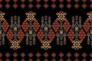 Ethnic geometric fabric pattern Cross Stitch.Ikat embroidery Ethnic oriental Pixel pattern black background. Abstract,vector,illustration. Texture,clothing,frame,decoration,motifs,silk wallpaper. vector