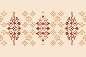 Ethnic geometric fabric pattern Cross Stitch.Ikat embroidery Ethnic oriental Pixel pattern brown cream background. Abstract,vector,illustration. Texture,clothing,frame,motifs,silk wallpaper. vector