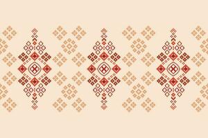 Ethnic geometric fabric pattern Cross Stitch.Ikat embroidery Ethnic oriental Pixel pattern brown cream background. Abstract,vector,illustration. Texture,clothing,frame,motifs,silk wallpaper. vector